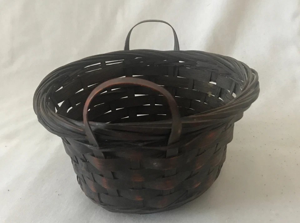 Round woven basket  -  dark brown  7-1/2” diameter by 4” high - Image 2 of 4