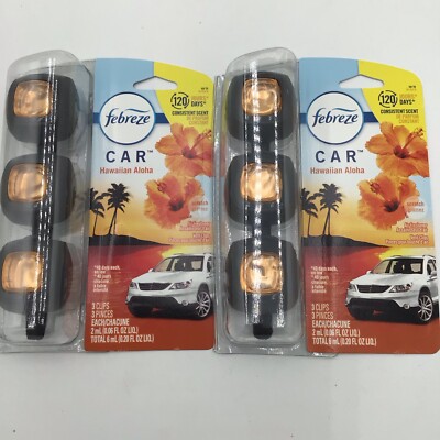 Febreze Car Air Freshener Vent Clips 6, Scent Hawaiian Aloha Clips Lot of 2 NEW