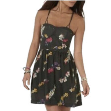 American Eagle  10 Corset Dress Strappy Gray Floral Boho Cottage Coastal Whimsy