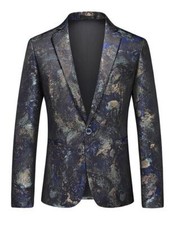 Mens One Button Floral Suit Formal Business Blazer Coat Wedding Banquet Tuxedo