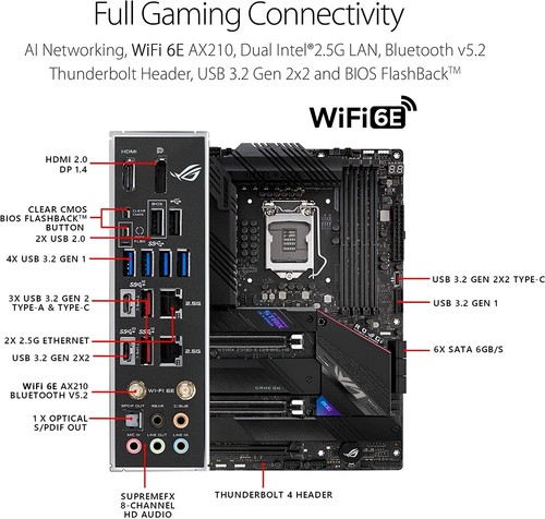 ASUS ROG Strix Z590-E Gaming WIFI Mainboard Sockel 1200 Intel Z590 DDR4 7.1Sound - Bild 4 von 6