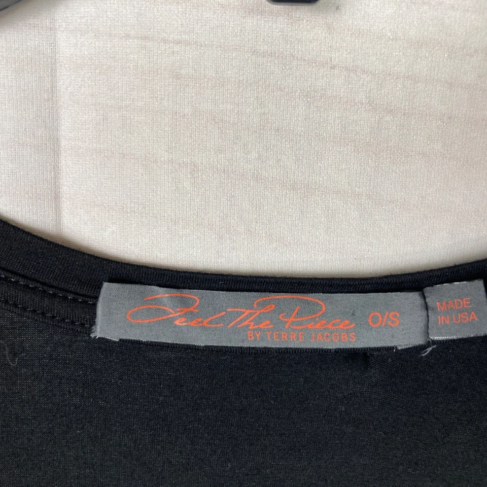 Feel The Piece Top Womens OS Black V-Neck T-Shirt Jersey Knit Thumbholes Solid - Image 3 of 4