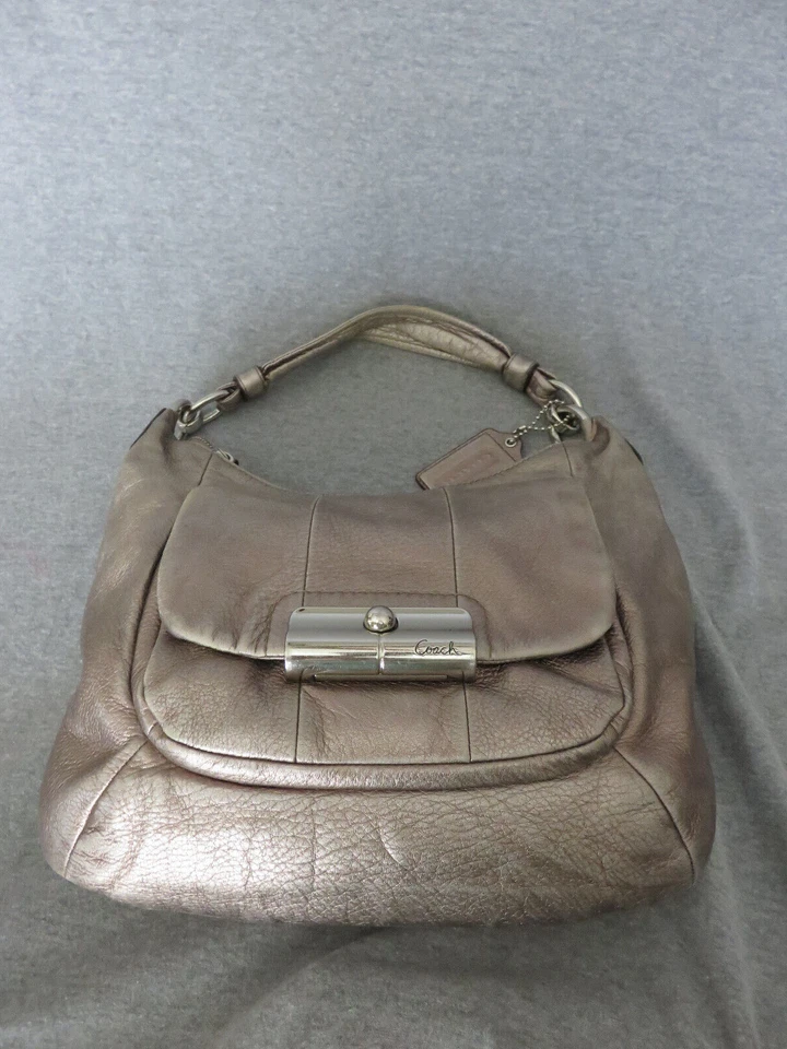 Coach Silver Leather 'Kristin' Hobo Shoulder Bag w/ Green Lining No H1182-18810