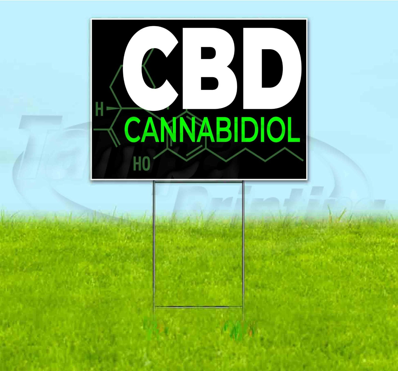 Letrero CBD CANNABIDOIL 18x24 Yardas CON ESTACA Bandido Corrugado EE. UU. NEGOCIOS