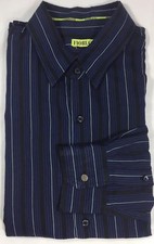 Fiorrucci Men Dress Shirt Long Sleeve XXL Blue Black Striped Cotton