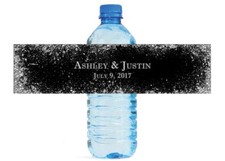 Silver Glitter On Black Wedding Anniversary Engagement Party Water Bottle labels