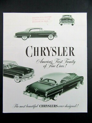Vintage 1953 Chrysler Full Line Sales Catalog Fold-Out Brochure Booklet