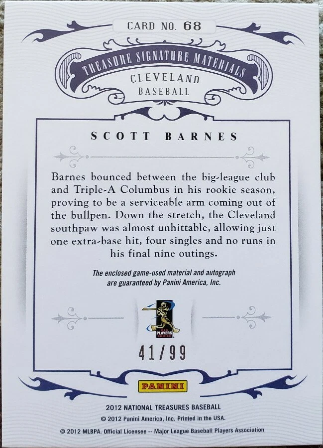 SCOTT BARNES 2012 National Treasures DUAL AUTO Game Used Jersey SP /99 Cleveland - Image 2 of 2