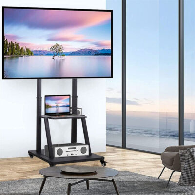 Mobile Rolling TV Stand Cart with Lockable Wheels and Shelf for 32-100'' Flat TV