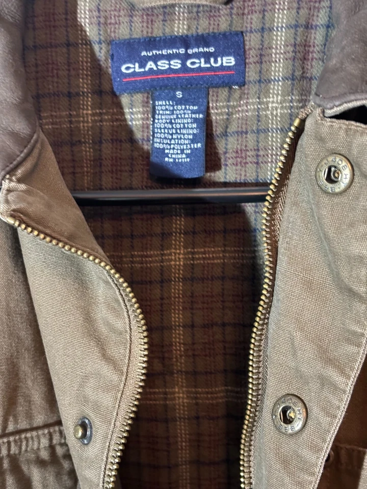 Abrigo de granero Class Club para niños talla pequeña marrón; cuello de cuero Foto 4 de 4