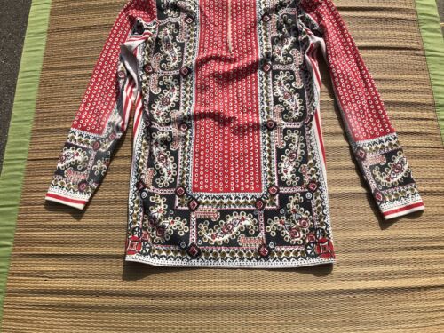 Vtg 60s 70s Aileen Mod Red Black Paisley Tunic Blouse Hippy Top M Boho Shirt - Picture 3 of 18