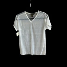 Donna Karan Black Label Intimates White Sheer V Neck Tee NWT $85 Size Small