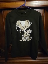 Nwt WOMEN'S SNOOPY PEANUTS Size S BLACK EXTRA SOFT SWEATSHIRT RAISED SNOOPY 3d