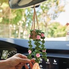 Crochet Plant Car Hanging, Cute Flower Car Ornament, Personalized Gift