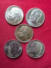 Roosevelt Dimes, Lot of 5 ($0.50 Face), 1946-1951-1963, 90% Silver Dimes VG+VF