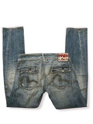 Womens Evisu Jeans Denim Embroidery Logo Zipped Hem. Twisted Style