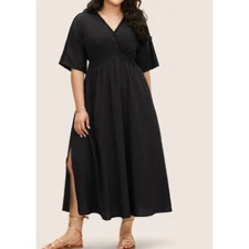 BLOOMCHIC 18-20 2X Plus Black Contrast Webbing Split Side midi Dress NWT B80