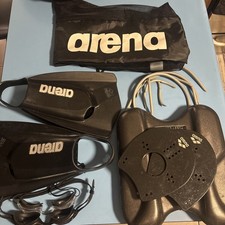 Arena Powerfin Pro Fins U.S. Size 11 - 11.5 Black, Goggles, Bag, Hand Paddles