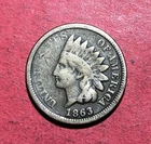 1863 US Copper Nickel Indian Head Cent! Very Good! Civil War Days! Old Coin!