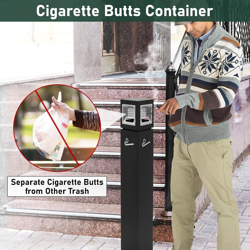 Commercial Butt Receptacle Outdoor Trash Can for Patio, 4 Sides Opening Square A - Image 2 of 4