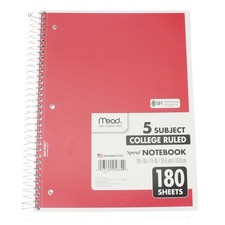 4 Pack Mead Spiral Notebook, College Ruled, 5 Subject, 180 Sheets