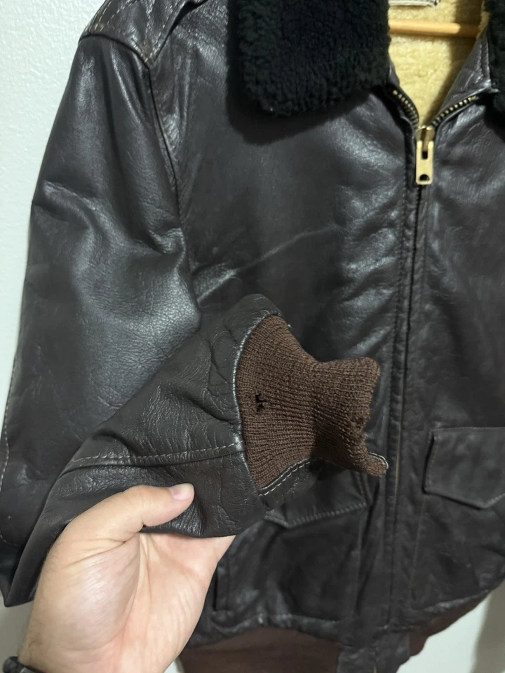 Chaqueta de Vuelo Bombardero Forrada Sherpa Piel Bean Mouton Años 60 LL De Colección EE. UU. L/XL Foto 3 de 4