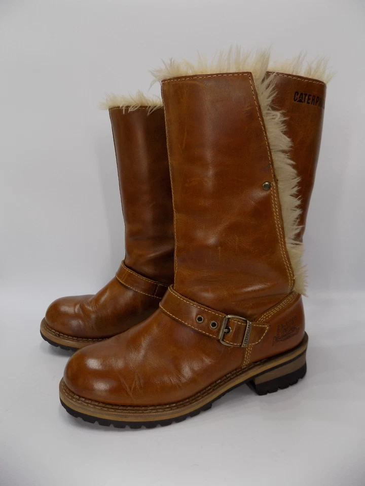 Caterpillar CAT Boots Womens UK 7 Wide Fit Leather Mid Calf Pull On Warm Lined - Image 3 of 4