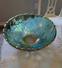 Indiana Carnival Glass Madeira Round Raised Fruit/Punch Bowl Iridescent Teal VTG