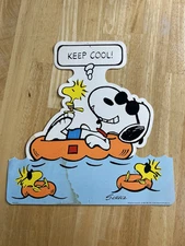 Vintage 1971 PEANUTS SCHULZ SNOOPY WOODSTOCK SWIMMING Keep Cool Die-cut See