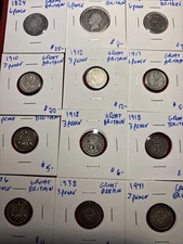 Great Britain Silver coin Lot 6 Pence ,3 Pence 1824-1943 Free Shipping