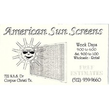American Sun Screens Corpus Christi TX Vintage Business Card STK2-BC6-6