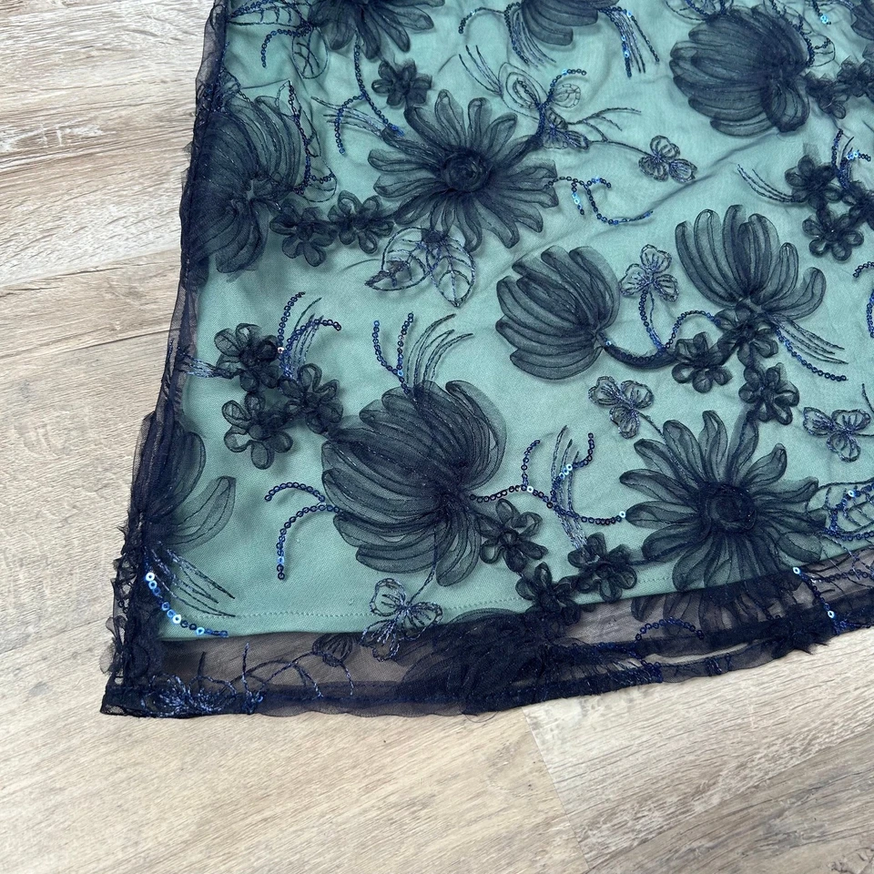 JS Collections Navy Blue Mesh Floral Midi Dress Illusion Cocktail Size 8 - Image 4 of 4