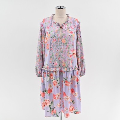 Tolani Collection Floral Dress Womens Sz S Lavender Balloon Sleeve Ruffle Bloom