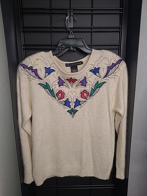 VTG I B Diffusion 80s 90s Beaded Rhinestone Applique Silk Angora Blend Sweater M