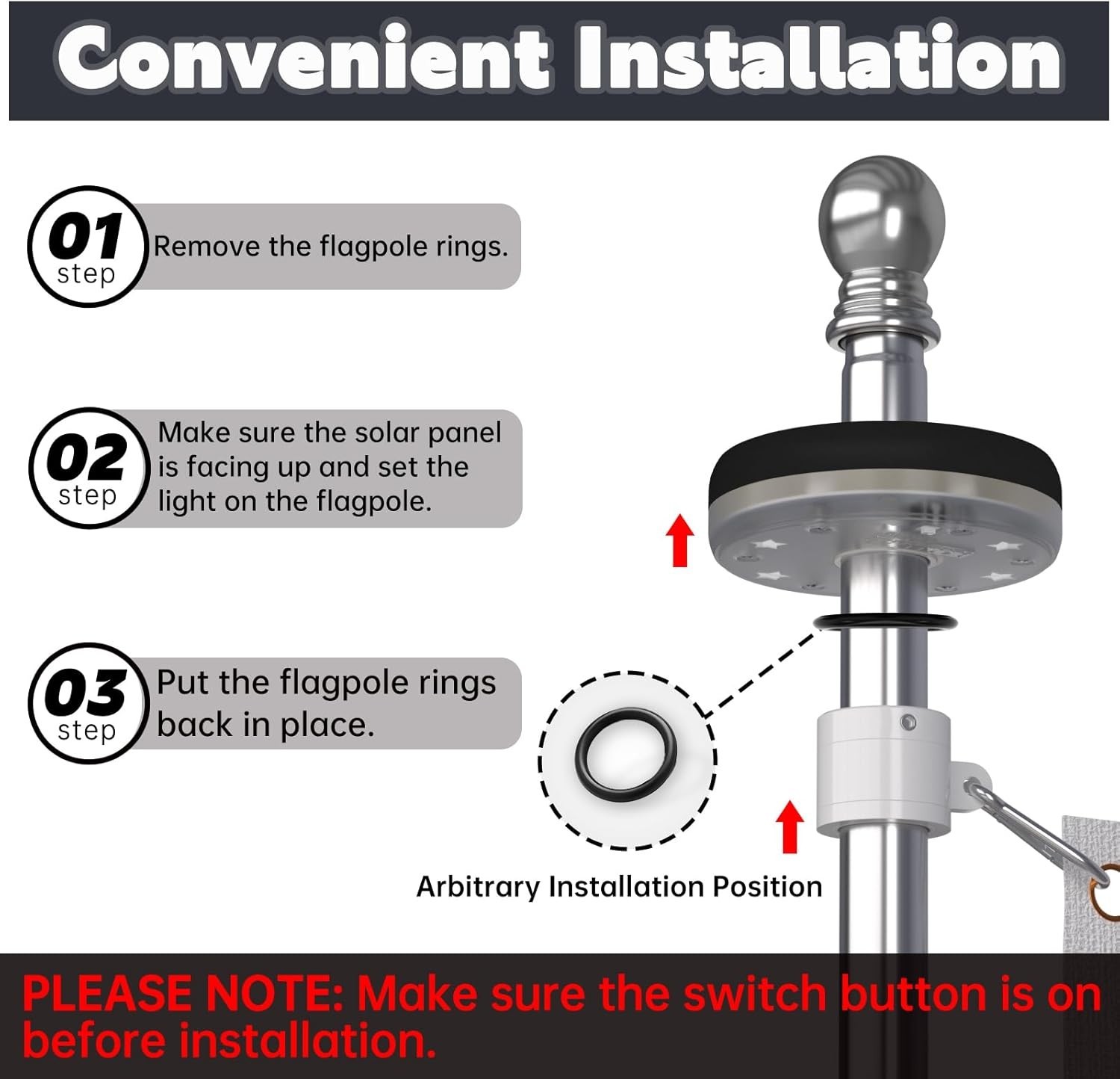 1PC Flagpole Solar Light, Solar Flag Pole Lights, Outdoor Waterproof LED for ...