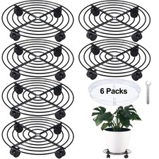 6 Packs 12 Inches Large Metal Plant Caddy with Wheels Rolling Plant Stands He...