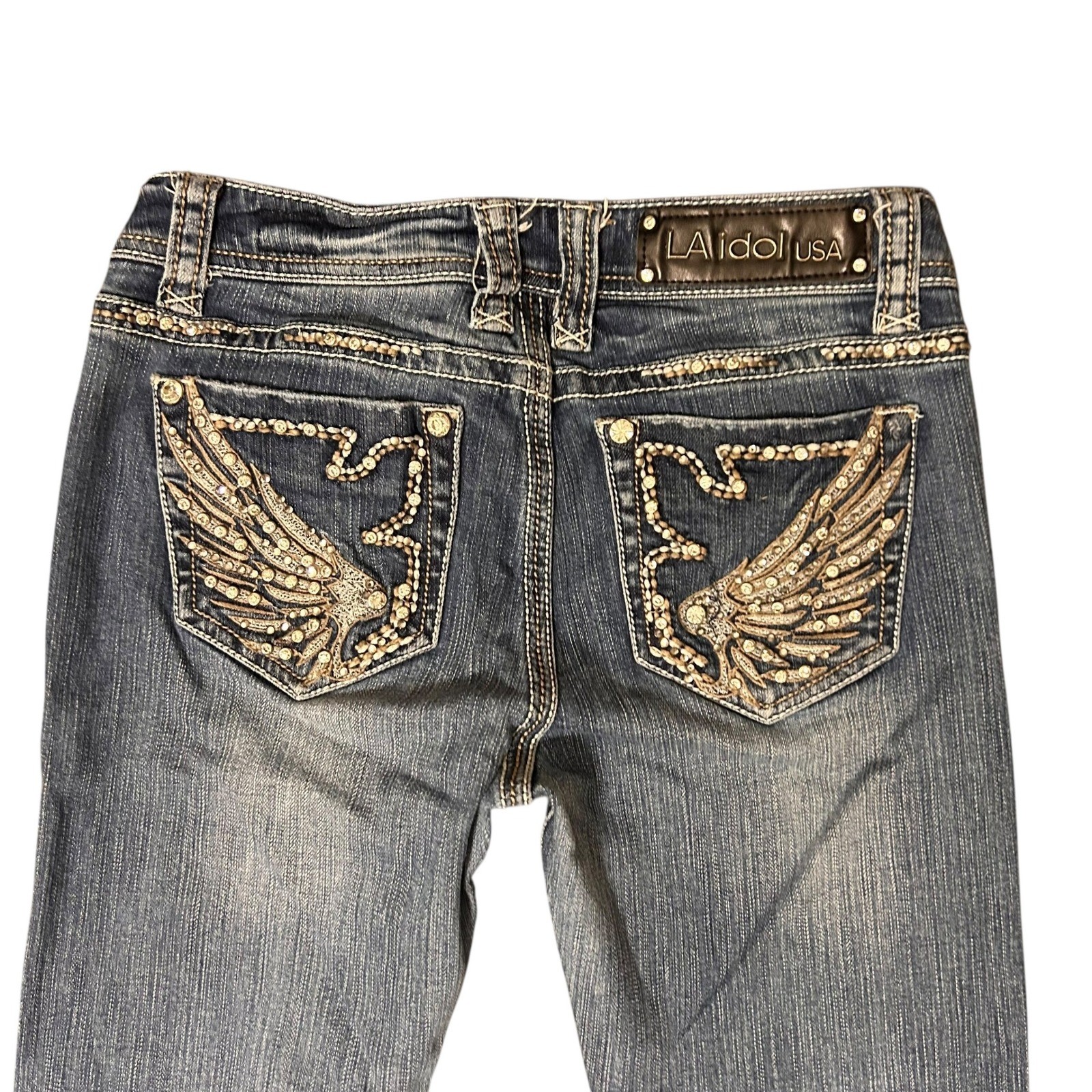Rhinestone Wing Embellished Blue Denim 28x29