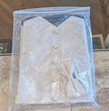 DiBanGu men's white paisley silk jacquard waistcoat Vest set. New 086