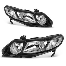 Headlight Assemblies Compatible with 06 07 Black Housing Clear Reflector Civic
