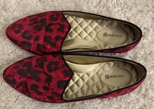 Birdies Starling Velvet Loafers Red Leopard Print Quilted Comfort Flats Size 6.5
