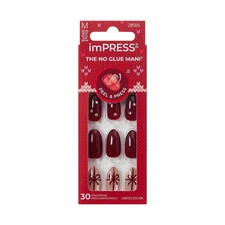 KISS 30 ImPRESS ON NAILS Christmas Holiday "Wrap Me Up" Med Burgund Almond New