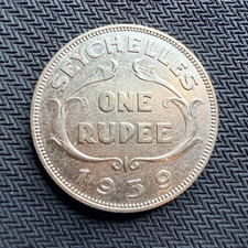 1939 Seychelles Rupee 90,000 Struck ASW:  .1874 Ounce Silver