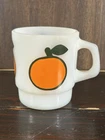 VTG Orange Fruit Anchor Hocking Fire King Coffee Cup White Milk Glass