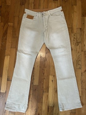 mnml Straight Leg Beige Denim Men's Jeans 5-Pocket Button Zip Logo Cotton