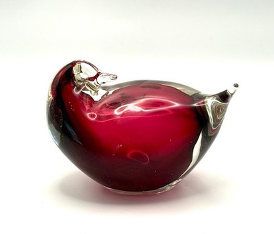 Rossi Glass Hand Blown Cranberry Ruby Red Art Glass Duck Bird Niagara Falls Cana