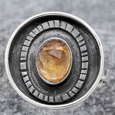 Natural Citrine Cab 925 Sterling Silver Ring s.8.5 Jewelry R-1080