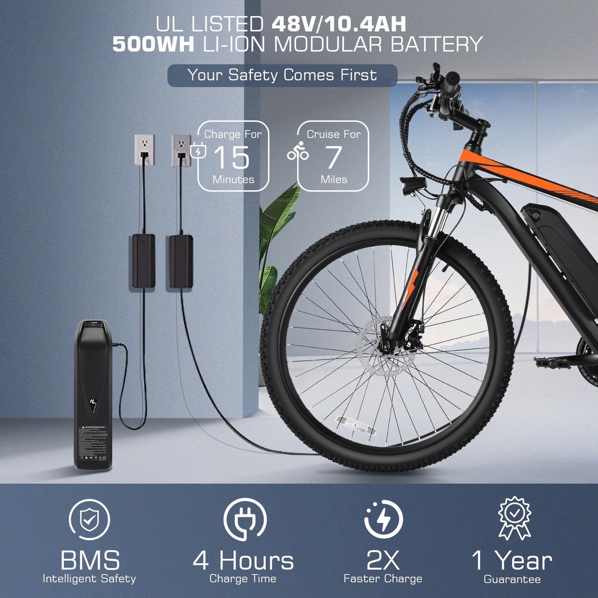 26in Electric Bike 21Speed Mountain Bicycle 500W 48V City