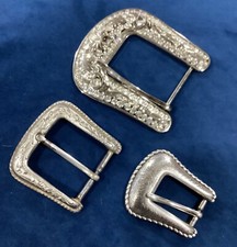 Set of 3 Silver Tone Ornate Rhinestoned Metal Belt Buckle unisex women  s men  s