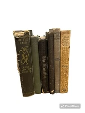 Lot Of 6 Vintage Antique Books, Library Decorative, Brown Green Gray