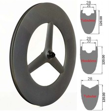 700C 28mm 120mm Road Track TT Wheelset Carbon 3 Spokes Hookless Tubeless Tubular